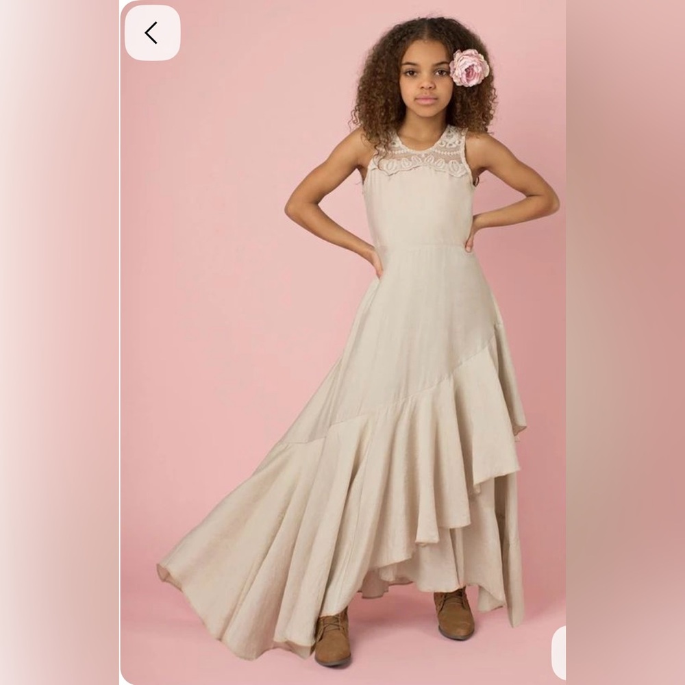 Joyfolie Girls Tan Avon Ruffle Hem Dress 6